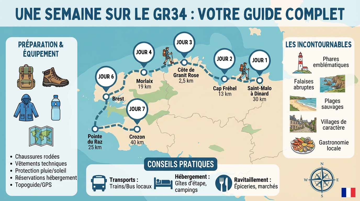 Une semaine sur le GR34 : votre guide complet 1 Itinéraires recommandés